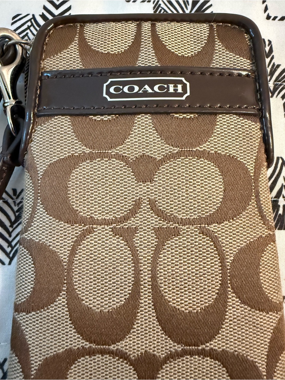 Coach Brown/Tan Signature Jacquard Men’s Phone Pouch with Logo
